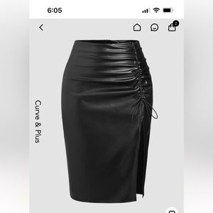 PU High Waist Drawstring Split Maxi Skirt Curve